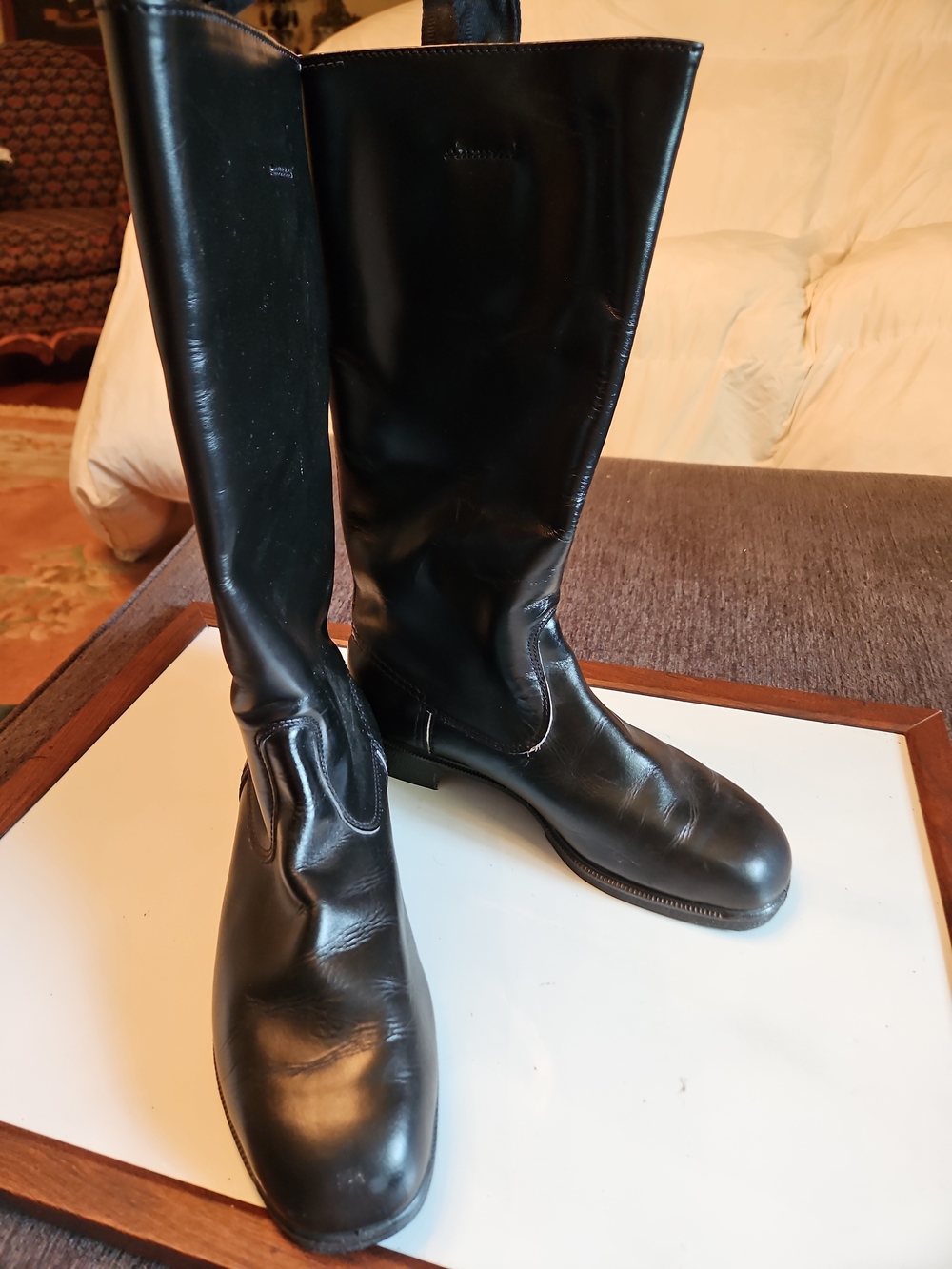 Men's German Officer Size 28.5 / US 10.5 Black Leather Tall Riding Boots - Picture 2 of 6